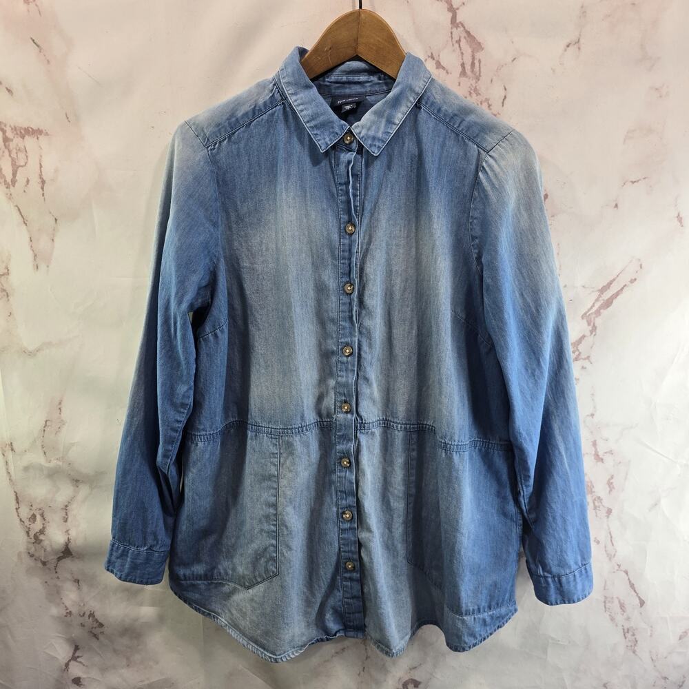 J Jill Shirt Womens Small Button Long Sleeve Denim Jean Chambray Tie Dye Ombre